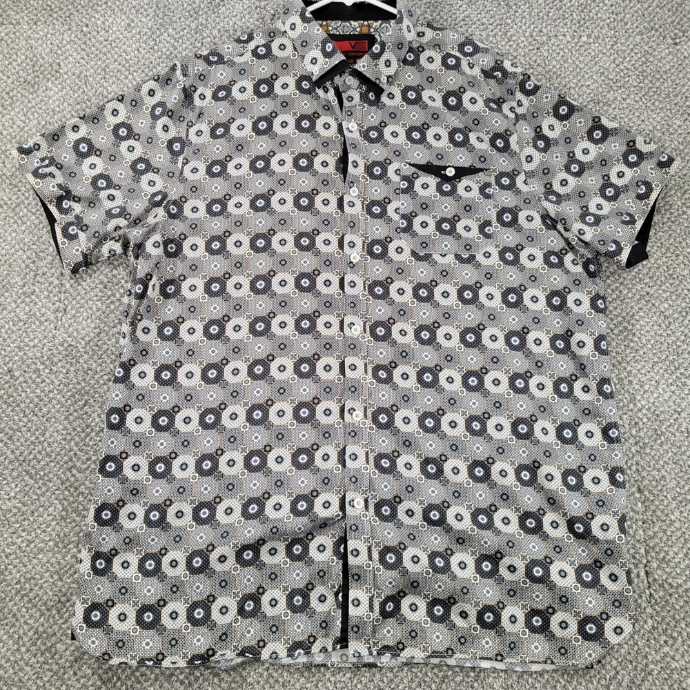 Vincent D'Amerique Mens 1XL Geometric Octagon Print Short Sleeve Button Up Shirt